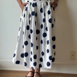 Aequamente skirt white cotton w/navy polka dots new/never worn
